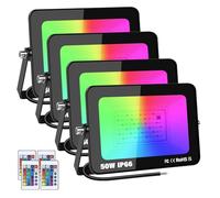 YOJZMA 4pcs 50W RGB Projecteur LED Extérieurs avec Télécommande, 16 Couleurs 4 Modes Fonction Mémoire Exterieur Interieur Projecteur, IP66 Etanche Neon Spot LED pour Jadin, Terrasse Patio, Fête