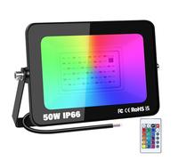 YOJZMA 50W RGB Projecteur LED Extérieurs avec Télécommande, 16 Couleurs 4 Modes Fonction Mémoire Exterieur Interieur Projecteur, IP66 Etanche Neon Spot LED pour Jadin, Terrasse Patio, Fête
