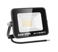 YOJZMA Projecteur LED d'extérieur 20W, 2000lm, lumière du jour 3000K, blanc chaud, IP66, étanche, éclairage de sécurité pour jardin, garage, cour, terrain de sport, patio, porche d'allée