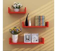 YokiMa Étagères murales en Bois Rustique pour Mur, étagères flottantes en Forme de U, étagères flottantes pour Mur, Ensemble de 3 étagères de Rangement murales, Chambre à Coucher,Rouge