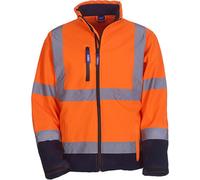 YOKO HVK09 | Veste Softshell haute visibilité 2 bandes et bracelets - Couleur : Hi-Vis Orange/Navy - Taille : S