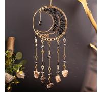 Yokqexz Capteur Lumière Cristal Arbre de Vie, Déco Murale Fenêtre Boho | Lune Attrape-Rêves, Cadeau Femmes Filles, Déco Suspendue Faite Main for Chambre Salon(Obsidian (Black))