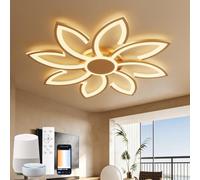 YOLEDY Plafonnier LED Connecté WiFi 98W (Ø80cm) - Luminaire Salon Design Floral Dimmable Compatible Alexa/Google Home - Mode Rythme Circadien, Or