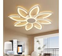 YOLEDY Plafonnier LED Connecté WiFi 98W (Ø80cm) - Luminaire Salon Design Floral Dimmable Compatible Alexa/Google Home - Mode Rythme Circadien, Blanc