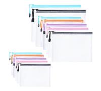 Yolistar 12 Pcs Pochette Document Zippée (A3+A4+A5) Pochette Transparente，PVC Transparentes Document Dossier,Étanche Sac Plastique Zip,pour Fourniture Bureau,Voyage（5 Couleurs）
