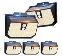 Yolsunes 3 Modes Lumière Solaire Extérieure avec Detecteur Lot de 5，3000K | Lampe Solaire Exterieur Detecteur de Mouvement ,132 Éclairage Extérieur LED,IP65 Etanche pour Mural Jardin Garage Carport