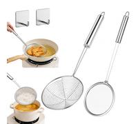 yolzhxe 2 Pcs Ecumoire Cuisine Inox, Suspension Écumoire Araignée Cuisin | avec 2 Crochets, Cuillère Passoire avec une Longue Poignée pour la Cuisson, la Friture, la Cuisson des Résidus D'huile