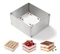 yolzhxe Cadre Inox Patisserie, 16x16 a 27x27 CM Moule Rectangulaire Patisserie, Acier Inoxydable de 10 cm de Haut Moule Gateau Rectangle pour la Cuisson et la Préparation de Gâteaux Mousse