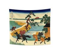 YONGFOTO Tapisserie Murale Japonaise Ukiyo-e Mont Fuji 36 vues Pièce Tenture Village de Sekiya sur la rivière Sumida Deco Tenture Murale Poster Japonais Peinture Hokusai Estampes 180x160cm