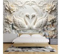 YONGHONGKEJI Papier Peint Photo Effet 3D 600X400Cm Blanc Gaufré Motif Cygnes Symétriques pour Chambre À Coucher Décoration Murale 600X400Cm/ 240X160 Pouces (L X H)
