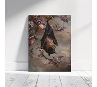YONGKUIQMK Tableau sur toile floral et botanique représentant une chauve-souris, art mural gothique fantastique avec des fleurs éclatantes et une chauve-souris.(50x70cm NO FRAME)