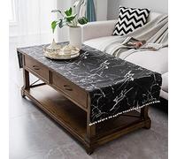 YongXinMY Housse de table à café avec poches et pompons - Nappe rectangulaire en lin de coton jacquard polyvalente rustique, anti-poussière et anti-rides pour salon, meuble TV, table à manger (Noir