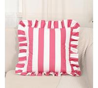 YongXinMY Housses de coussin carrées à volants - Housse de coussin en velours à rayures - Taie d'oreiller douce de style rustique avec fermeture éclair pour canapé, lit, salon (rose, 45 x 45 cm)