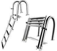 YONIISEA Échelle De Bain Échelle Bateau en Acier Inoxydable Télescopique À 4 Marches avec Antidérapantes, Main Courante Et Pédale Large, Échelles Piscine Pliable pour Pont Flottant Marine