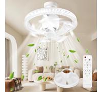 YOOHBERRYS Ventilateur de Plafond avec Lumiere et Telecommande, Ventilateur Plafond Silencieux avec Douille E27, Plafonnier Ventilateur, 360° Rotation, 3 Vitesses,Timing (30cm*17.5cm)