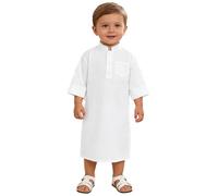 YOOJIA Nouveau Né Thobe Arabe pour Bébé Garçon Robe Prière pour Petit Robes Abaya Eid Formel Célébration Familiale Robe Modeste Kaftan Blanc Blanc 12-18 Mois