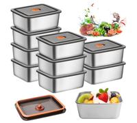YOOMUR Lot de 10 Boîtes de Conservation en Acier Inoxydable avec Couvercles Hermétiques, 600 ML Boite Alimentaire Inox, Boite Inox, Boîtes À Charcuterie pour Conserver des Repas ou des Collations
