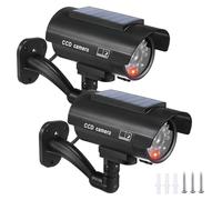 YOOMUR Lot de 2 Camera Factice Exterieur, 135 X 60mm Camera Factice, Caméra Fausse Solaire, Fausse Camera Surveillance Exterieur avec LED Clignotante pour L'intérieur et L'extérieur Noir