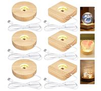 YOOMUR Lot De 6 Socle Lumineux LED En Bois, Socles Lumineux LED, Base D'affichage Socles LED En Bois Avec Interrupteur, Pour Cristal, Verre, Acrylique, 3 Carrés De 10 cm, 3 Ronds De 8 cm, Blanc Chaud