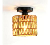 YOOMUR Plafonnier Rotin: 18cm Plafonnier Vintage Boho Avec Abat-Jour En Rotin, éclairage Plafond Tissées Main Pour Chambre D'enfant, Chambre à Coucher, Corridor, Passage (Ampoule Non Incluse)