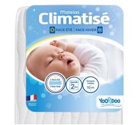 Yoopidoo - Matelas Bébé Climatisé - 60x120 cm - 1 face Été fraîche / 1 face Hiver ouatinée - Sans Traitement chimique