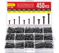 YOOPIN Lot de 450 vis à bois M3 M3.5 M5 en acier au carbone noir à tête fraisée Vis autotaraudeuses pour cloison rapide, vis pour plaque de plâtre pour réparation