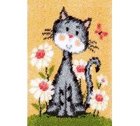 YOOTOM Kit de Tapis de Crochet à Point Noué Set Tapis à Point noué Loquet Bricolage, Création de Tapis à Crocher pour Adultes, Chat Patron Imprimé, 50x38cm