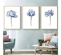 Yooyu Aquarelle fleur affiche impression cuisine bleu pivoine chambre mur art toile peinture photo salon décoration 50x70cmx3 sans cadre