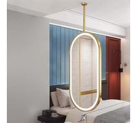 Yopappol Miroir décoratif Suspendu au Plafond, Miroir Mural Lumineux pour Chambre à Coucher, Miroir de Maquillage Ovale avec Poteau Suspendu et Bande Lumineuse(50cmx60cm)