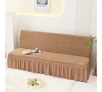 YOPOIY Housse de clic clac avec Jupe à Volants Stretch Housse de Canapé sans Accoudoir Tissu Jacquard Riche Texturé à Petits Carreaux Housse canape lit Lavable en Machine -Café léger-150-190cm