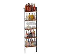 Yorbay 5 Étagères Porte-Bouteilles Autoportant LED: Style Industriel avec Porte-Verres et Balustrade - Support à Vin Étroit avec Fixation Murale pour Cuisine Salle à Manger Bar