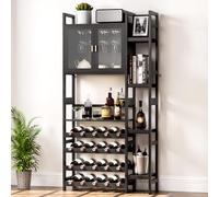 Yorbay Casier à Bouteilles pour 20 Bouteilles, Casier à Vin sur Pied Autoportant Multicouche avec Porte et Porte-Verres, Etagere à Vin Décoratif avec Cadre Latéral pour Bar, Cuisine, Salle à Manger