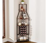 Yorbay Casier à Vin à 5 Niveaux: Rangement à Vin d'angle Autoportant avec Porte-Verres et Porte-Bouteilles - Étagère Bar Style Industriel en Métal et Bois pour Bar Cuisine Salle à Manger