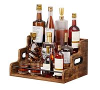 Yorbay Casier à Vin de Comptoir en Bois à 3 Niveaux: Range Bouteille avec Poignées et Rails pour Vin et Verres - Casier à Bouteilles Trapézoïdal Rétro pour Bar Cuisine et Salle à Manger