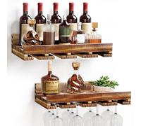 Yorbay Casier à Vin Mural Bois: Lot de 2 avec Porte-Verres | Bois de Palette Flammé Vintage avec Étagère pour Bouteilles - Rangement Décoratif pour Salon Bar Cuisine Salle à Manger