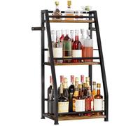 Yorbay Casier à Vin sur Pied à 3 Niveaux: Range Bouteille Moderne en Métal et Bois pour Vin et Verres - Casier à Bouteilles Trapézoïdal avec Balustrade pour Bar Cuisine Salle à Manger
