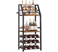 Yorbay Casier à Vin sur Pied en Métal-Bois: 3 Rangées pour 12 Bouteilles | avec Barre de Protection et Étagère Prolongée - Rangement Extra pour Verres et Spiritueux - Bar Cuisine Salle à Manger