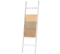 Yorbay Échelle Porte-Serviettes 6 Barreaux: 170 x 43 cm avec 4 Crochets S | Échelle en Bambou avec 2 Sangles de Sécurité - Porte-Serviettes pour Serviettes et Vêtements - Salle de Bain Chambre (Blanc)