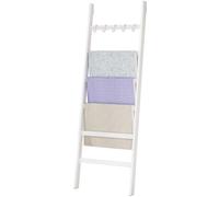 Yorbay Échelle Porte-Serviettes 6 Barreaux: 170 x 60 cm avec 5 Crochets S | Échelle en Bambou avec 2 Sangles de Sécurité - Porte-Serviettes pour Serviettes et Vêtements - Salle de Bain Chambre (Blanc)