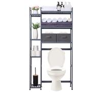 Yorbay Étagère WC en bambou - Étagère de salle de bain : étagère de toilette à 3 étages - 2 paniers (gris)