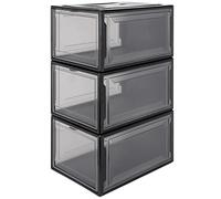 Yorbay Lot de 3 Boîtes à Chaussures: 37 x 26 x 20 cm Jusqu'à Pointure 48 | Noir Organisateur de Chaussures en Plastique avec Porte Transparente - Empilable et Gain de Place - pour Entrée Chambre