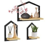 Yorbay Lot de 3 étagères murales en bois : décoration murale moderne, étagères pour cadres photo et décorations - Étagère flottante pour salon, chambre à coucher, salle de bain, bureau, beige