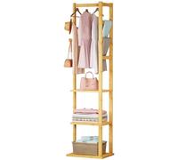 Yorbay Portant à vêtements en bambou : porte-vêtements étroit avec 3 étagères et 2 crochets pour vêtements - 175 cm - Pour entrée, couloir, chambre à coucher, salon