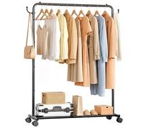Yorbay Portant à Vêtements Robuste avec Roulettes: Porte-Manteau en Métal avec Étagère à Bagages - Porte-Vêtements Solide et Peu Encombrant pour Chambre Buanderie et Magasin (118 cm)