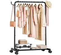 Yorbay Portant à Vêtements Robuste avec Roulettes: Porte-Manteau en Métal avec Étagère à Bagages - Porte-Vêtements Solide et Peu Encombrant pour Chambre Buanderie et Magasin (81 cm)