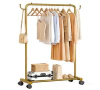 Yorbay Portant à Vêtements Robuste avec Roulettes: Porte-Manteau en Métal avec Étagère à Bagages - Porte-Vêtements Solide et Peu Encombrant pour Chambre Buanderie et Magasin