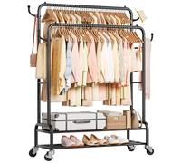 Yorbay Portant à vêtements sur roulettes Robuste: Porte-manteau en Métal charge lourde tringles - 2 couches compartiments de rangement pouvant supporter jusqu'à 120 kg pour Chambre couloir
