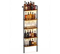 Yorbay Porte-Bouteilles 5 Étagères LED: jusqu'à 50 Bouteilles et 12 Verres | Étagère à Vin sur Pied Industrielle avec 4 Rangées Porte-Verres - Fixation Murale pour Plus de Stabilité - 29 Modes LED Bar