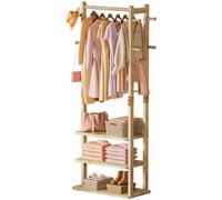 Yorbay Porte-manteau en bois autoportant avec 3 étagères, 6 crochets, 1 tringle à vêtements, chapeau, veste, sac, pour salon, chambre à coucher, bureau