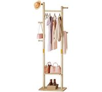 Yorbay Porte-manteau en bois Portant à Vêtements autonome: avec 2 étagères 5 crochets 1 tringle à vêtements - armoire pour vêtements chapeaux vestes sacs - pour salon Chambre Buanderie